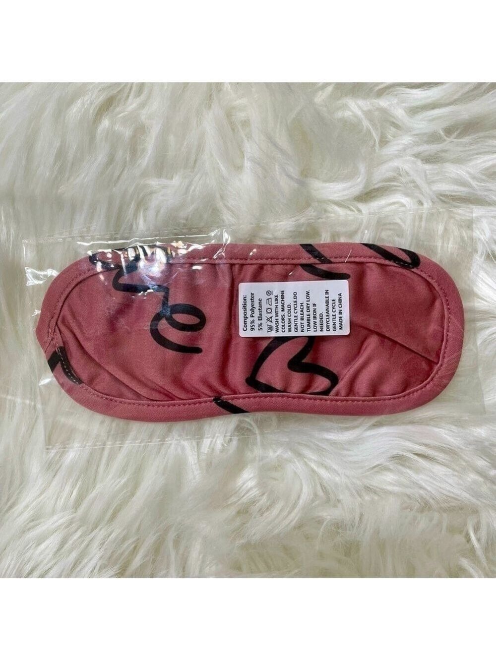Sleep Mask Pink Mauve with Black Love